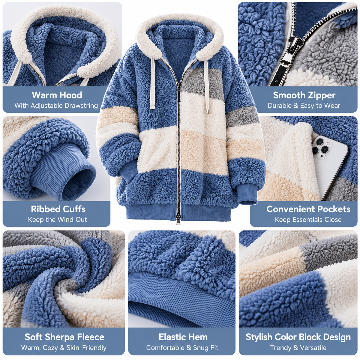 ❄️ Women's Oversized Sherpa Fleece Hooded Jacket 🧸 | Ultra-Soft, Cozy & Warm Winter Zip-Up Coat ❤️