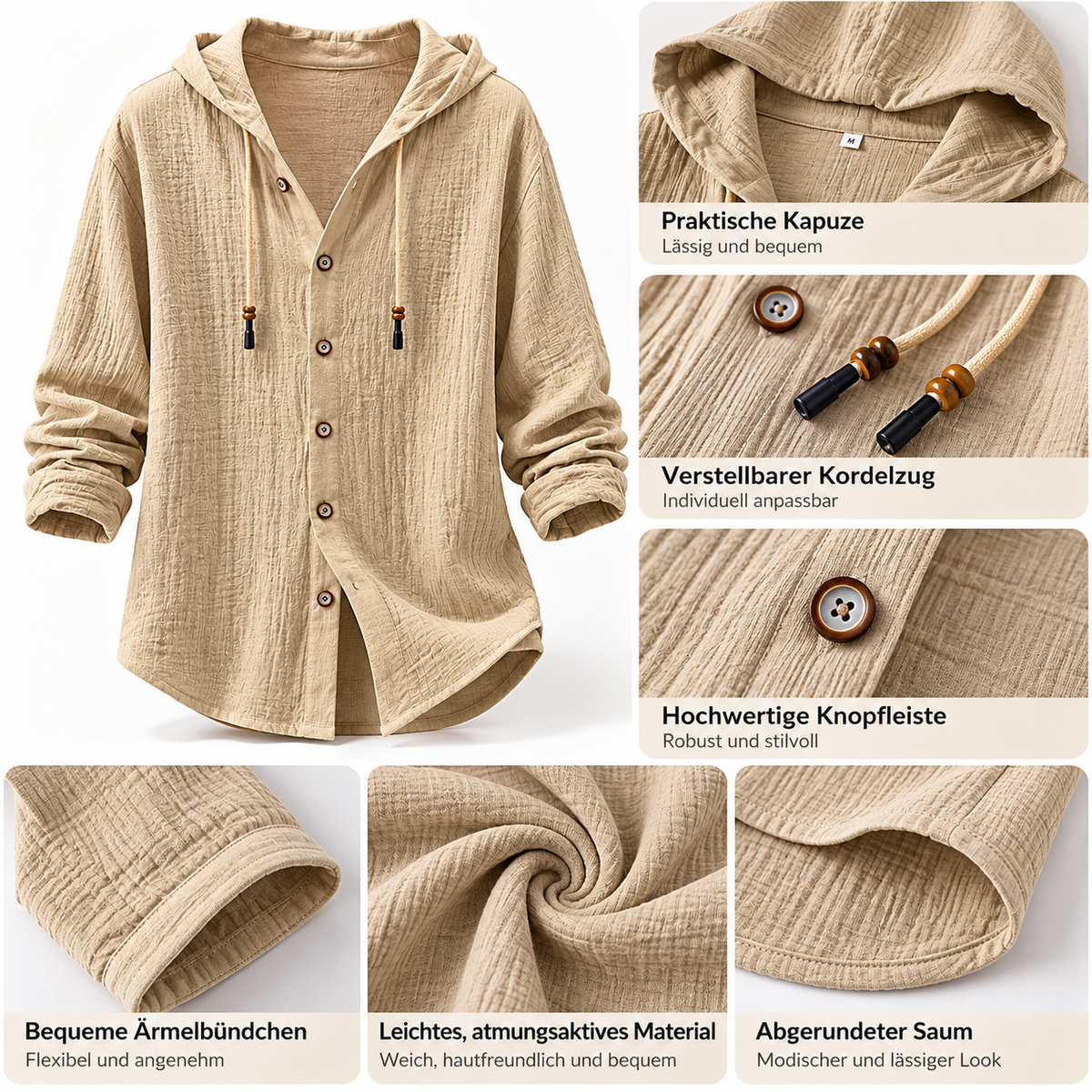 🍂 Men's Casual Hooded Button-Up Shirt | Lightweight, Breathable & Comfortable Long Sleeve Shirt for Everyday Wear 👕