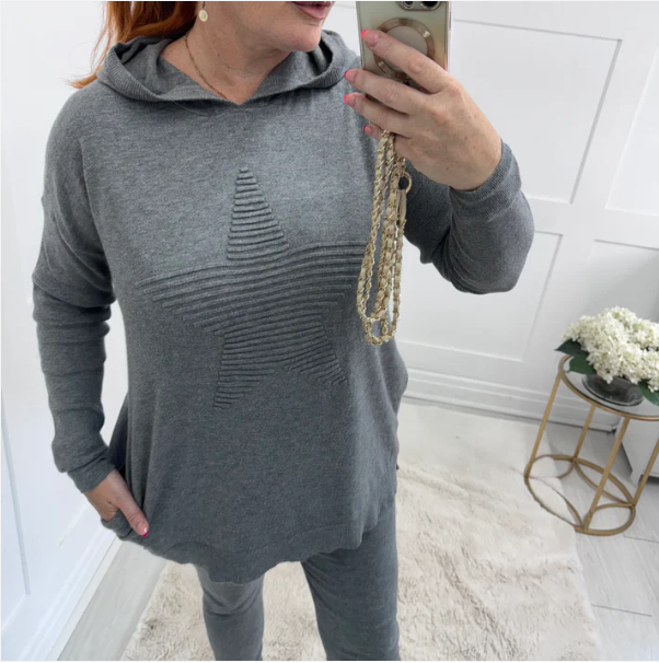 Women's grey star motif hooded matching set