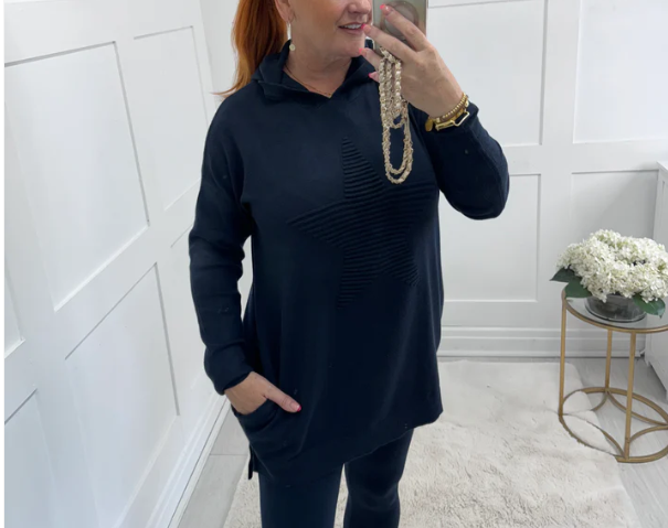 Women's knitted two-piece set with star motif – hoodie and trousers