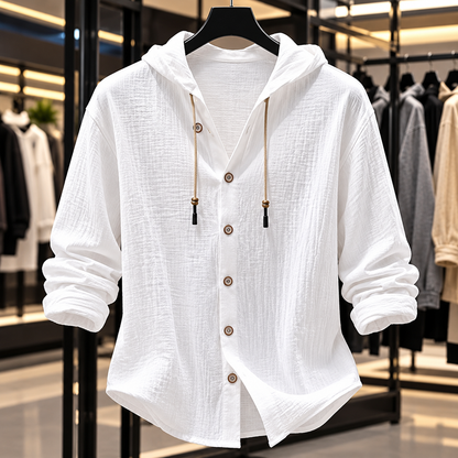 🍂 Men's Casual Hooded Button-Up Shirt | Lightweight, Breathable & Comfortable Long Sleeve Shirt for Everyday Wear 👕