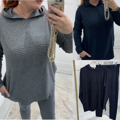 Women's knitted two-piece set with star motif – hoodie and trousers