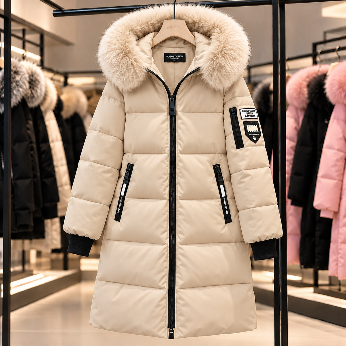 ❄️ Women's Long Winter Puffer Coat with Faux Fur Hood – Warm, Elegant & Cozy Hooded Jacket 🤍