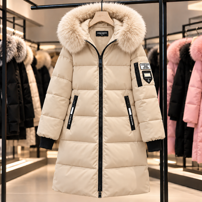 ❄️ Women's Long Winter Puffer Coat with Faux Fur Hood – Warm, Elegant & Cozy Hooded Jacket 🤍
