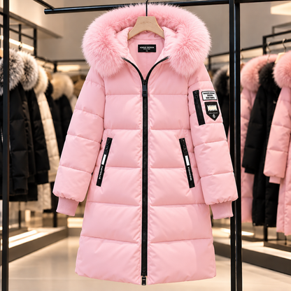 ❄️ Women's Long Winter Puffer Coat with Faux Fur Hood – Warm, Elegant & Cozy Hooded Jacket 🤍