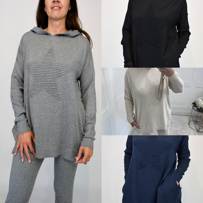 Women's knitted two-piece set with star motif – hoodie and trousers
