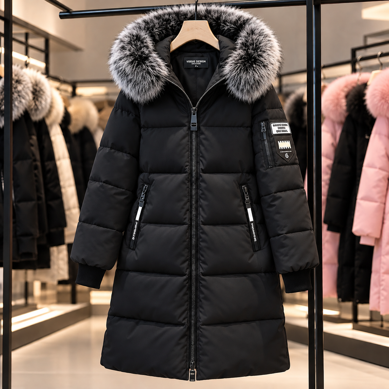 Black long puffer coat