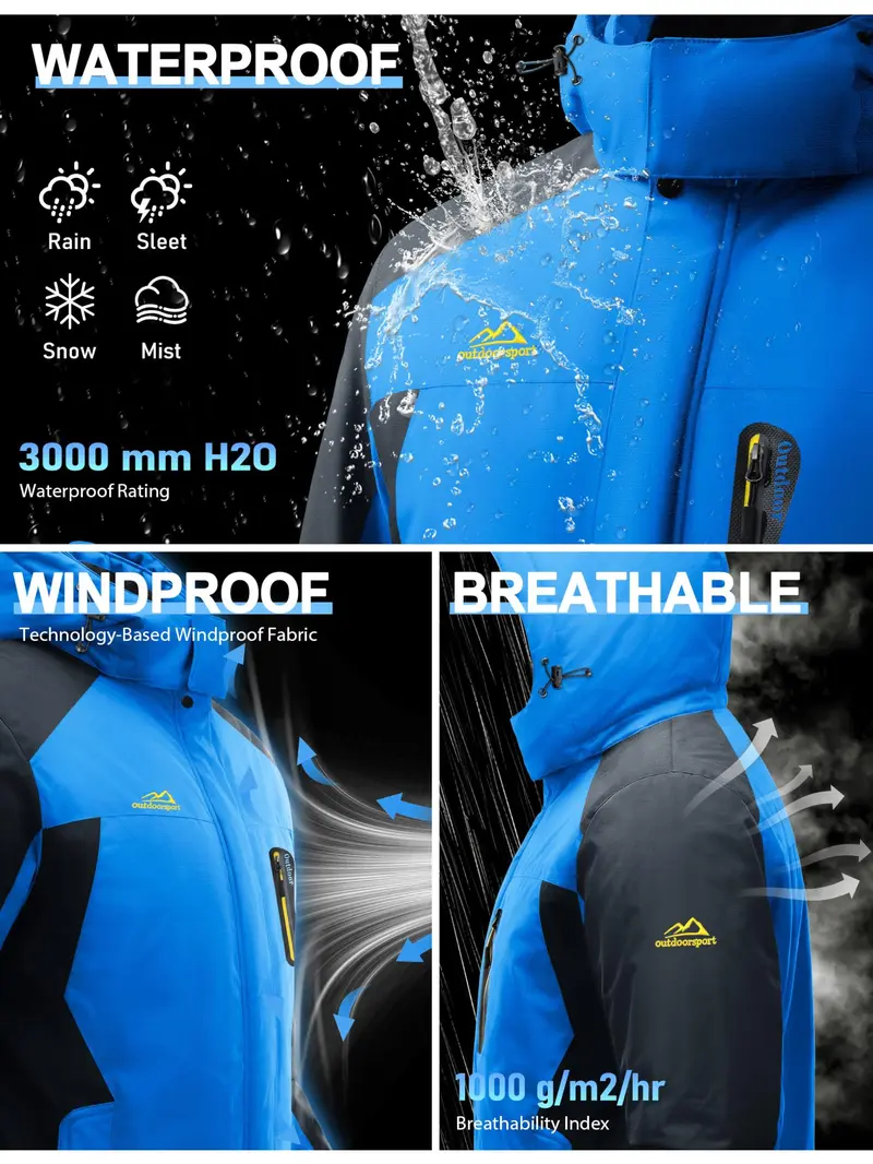 Men's Clothing Fitted Winter Waterproof Fleece-Lined Snow Ski Parka Coat