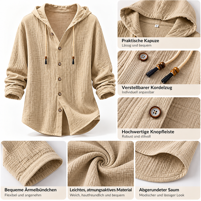 🍂 Men's Casual Hooded Button-Up Shirt | Lightweight, Breathable & Comfortable Long Sleeve Shirt for Everyday Wear 👕
