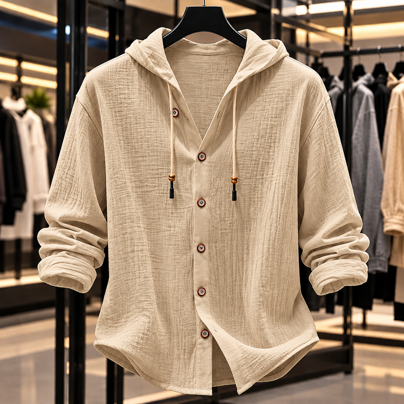 Khaki hooded shirt