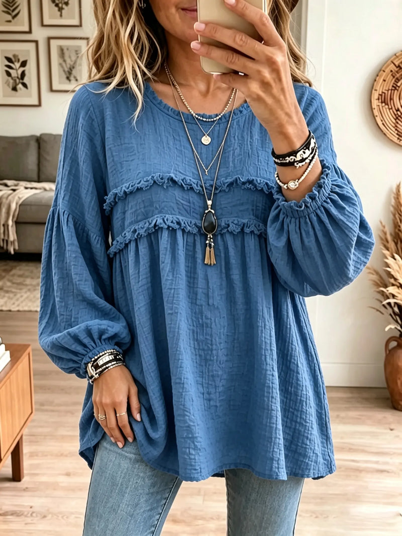 Blue textured babydoll blouse